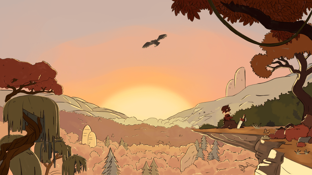 This landscape was a promotional piece for the independent animated short "Little Wolf". The character is a wild and adventurous child, and I wanted to make a piece that takes such an active character and shows them after they've spent all their energy. The scale is meant to make the piece compatible with  4K wallpaper. 